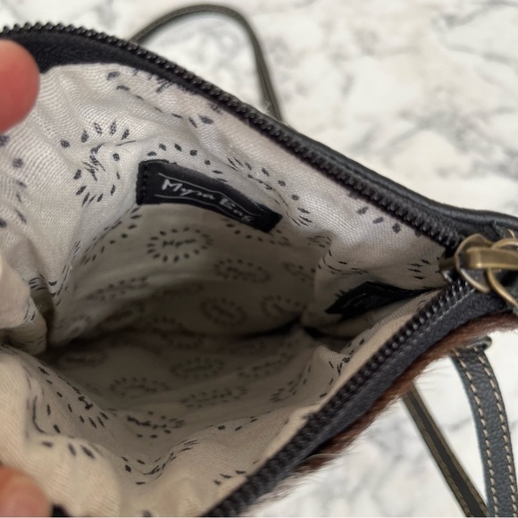 Myra Bag Black Brown Genuine Cowhide Fur Leather Crossbody Bag - Picture 2 of 6